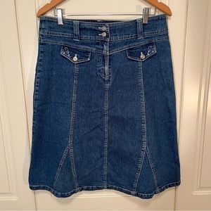 VINTAGE stretch denim flared jean skirt women's size 10